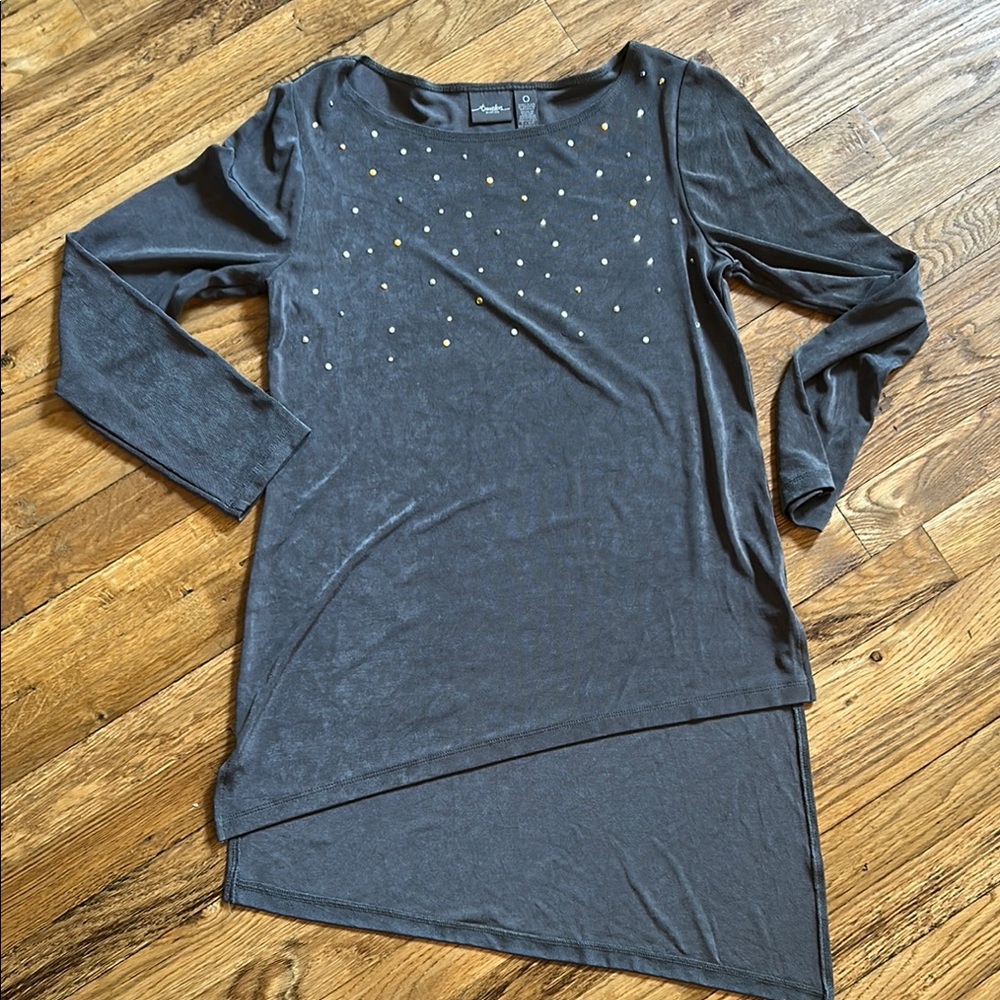 Gray Long Sleeve Top with Gold Studs